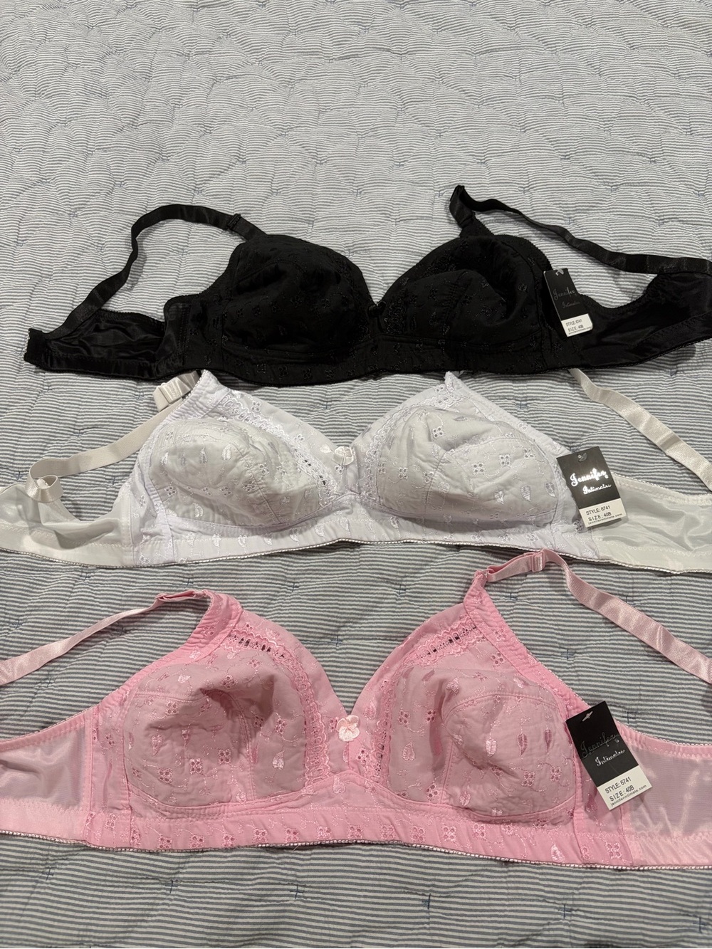 Eyelet Lace Unlined Bra Trio – Black, White & Pink